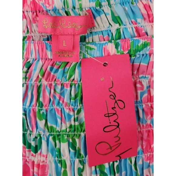 Lilly Pulitzer Deavan Midi Skirt Amalfi Blue Pink Leaf it Wild Size Large NWT - Picture 8 of 9
